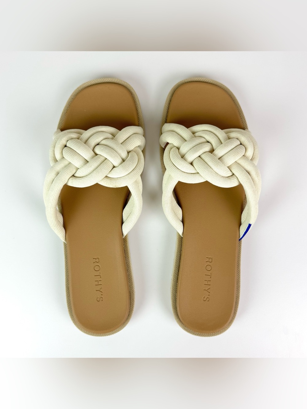 Rothy's The Summer Sandals White Sand Braided Knotted Slides Size 11 - Picture 4 of 11